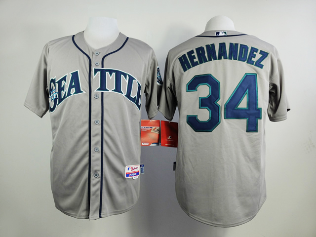 Men Seattle Mariners #34 Hernandez Grey MLB Jerseys->seattle mariners->MLB Jersey